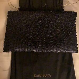 JH Women’s Black Palm Leaves Weaving Clutch